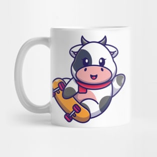 Cute cow play skateboard cartoon Mug